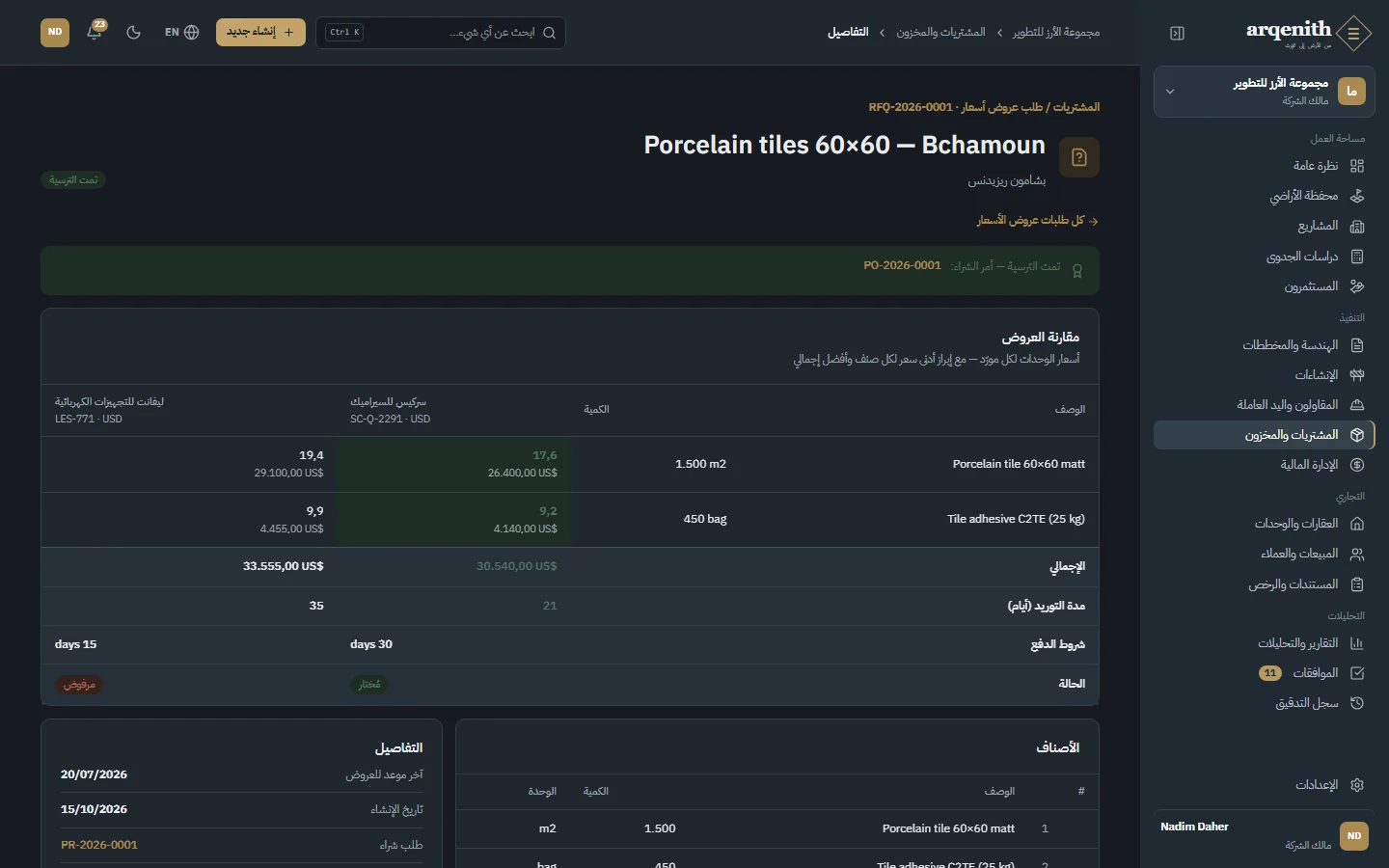مقارنة العروض