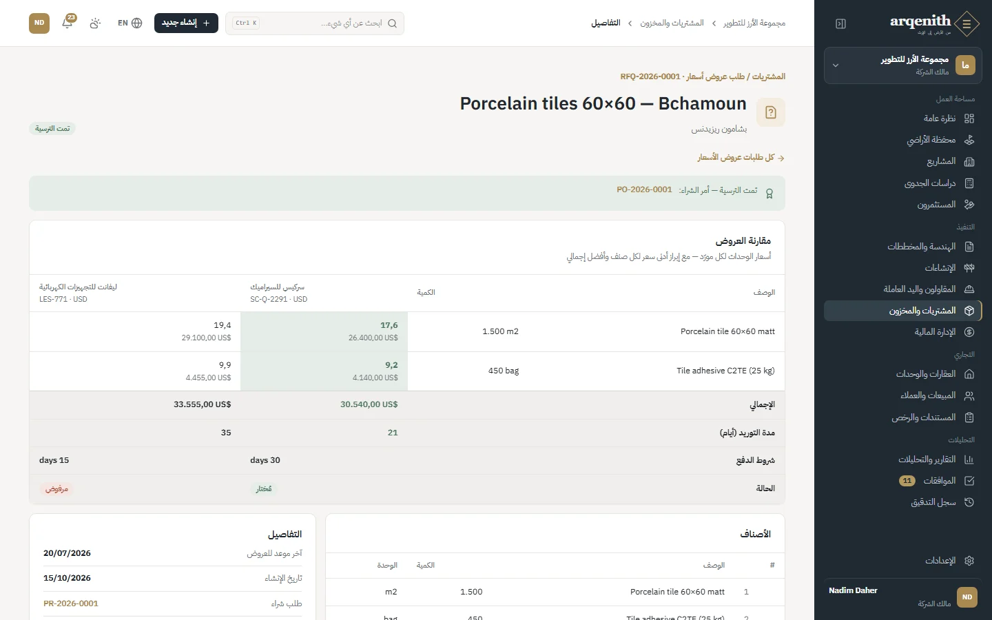 مقارنة العروض