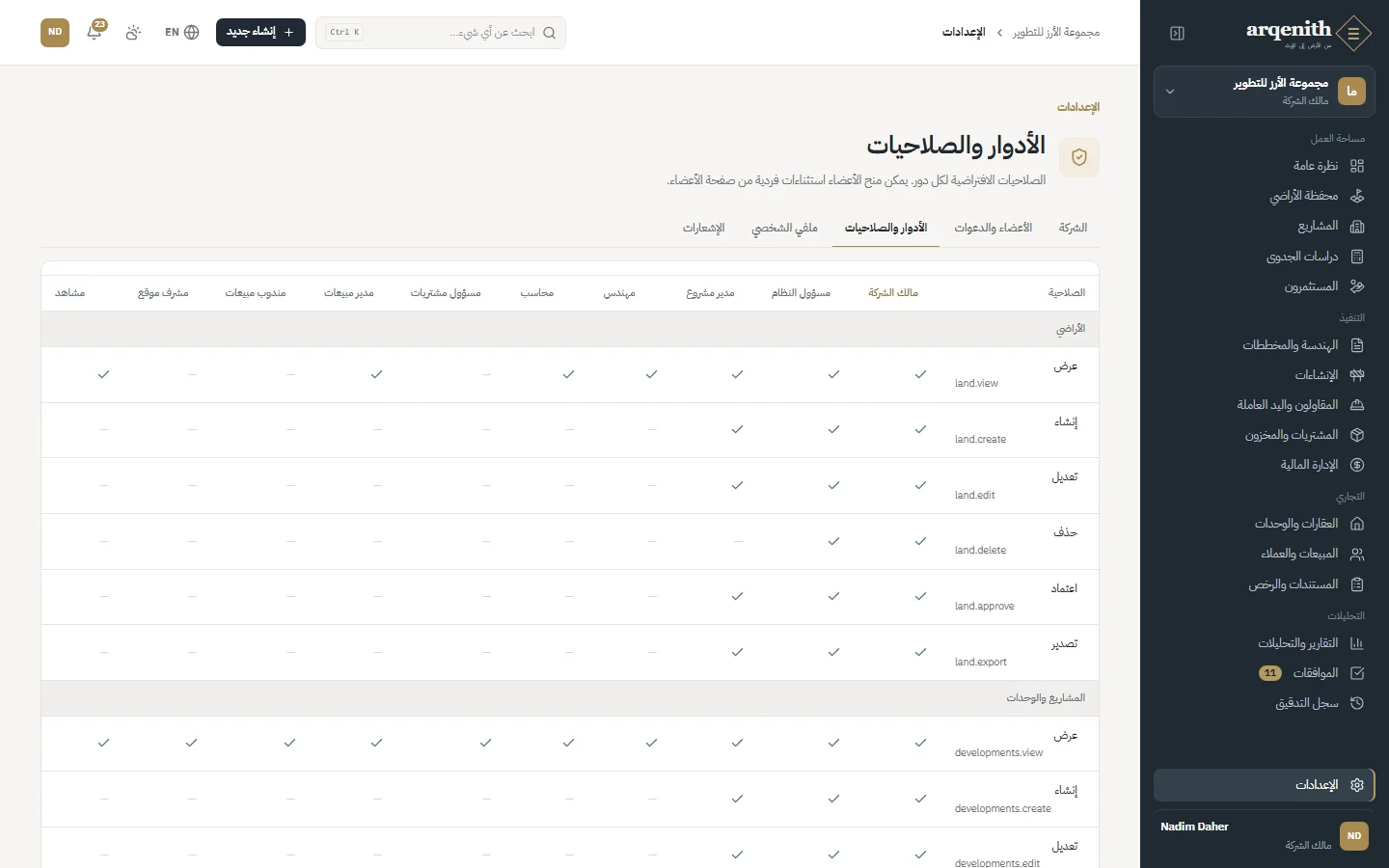 الأدوار والصلاحيات