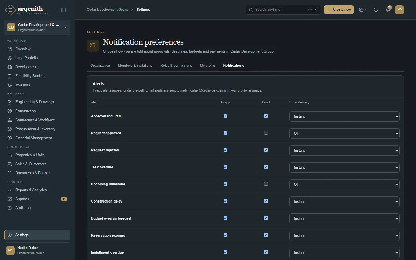 Notification preferences