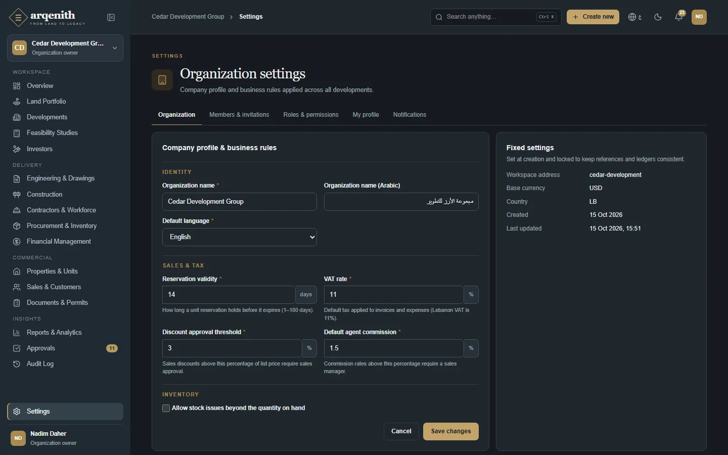 Organization settings
