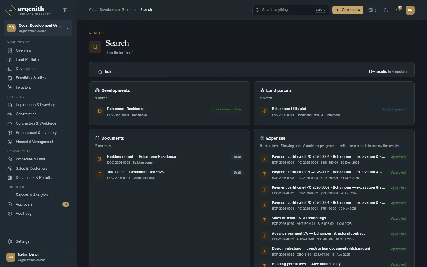 Search across every module