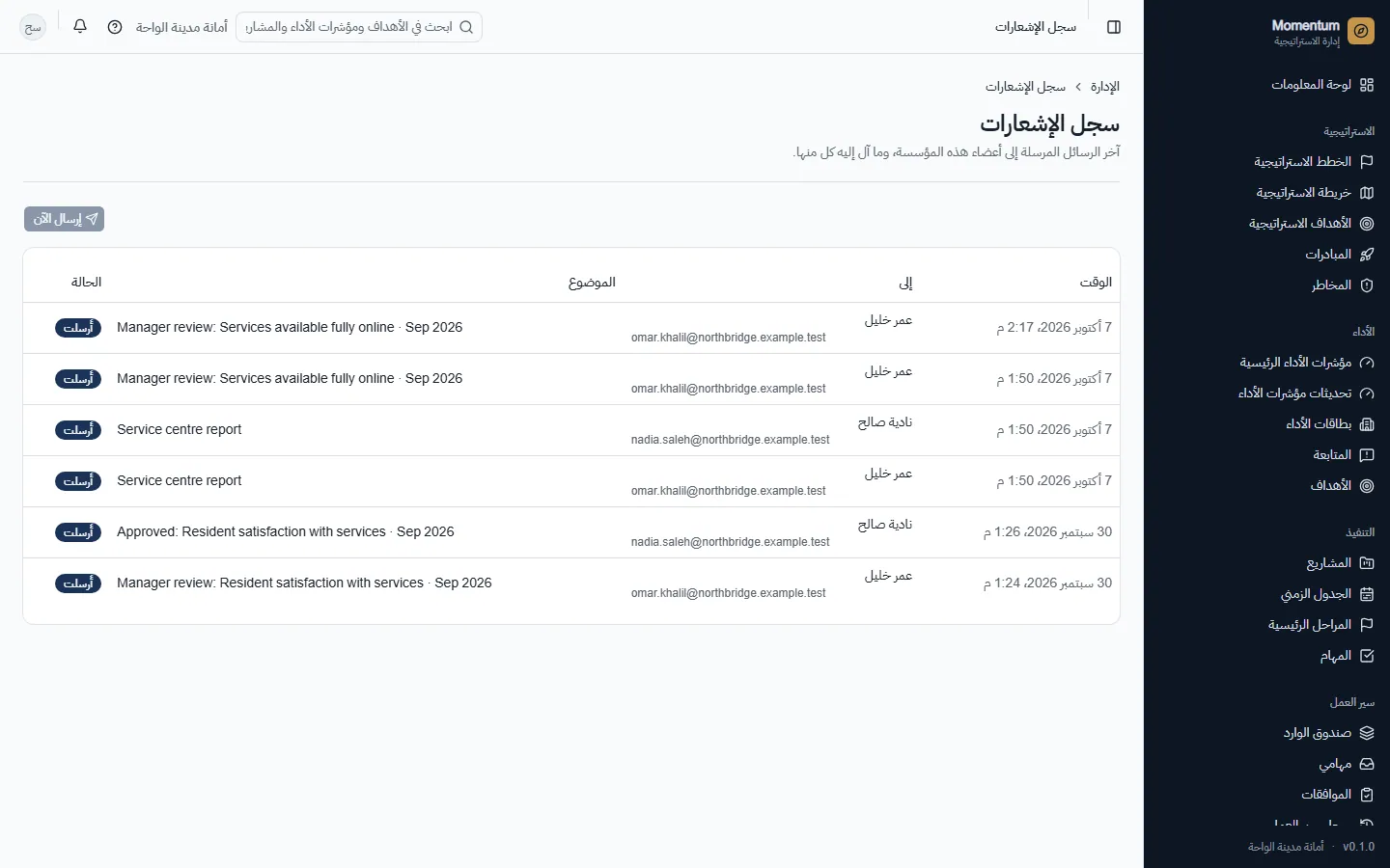 سجل الإشعارات: كل رسالة بريد مرسلة