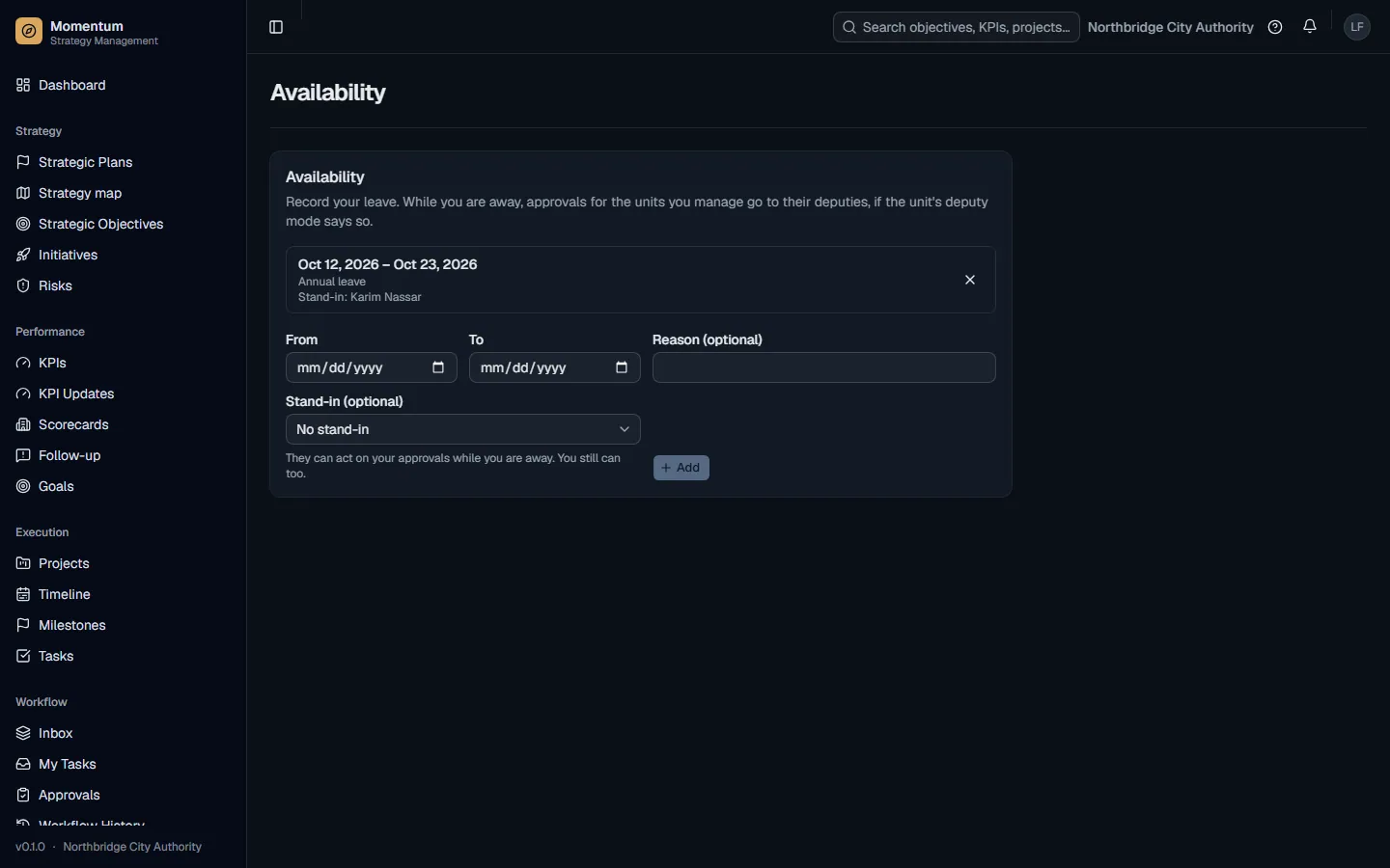 Availability: leave and a stand-in for approvals