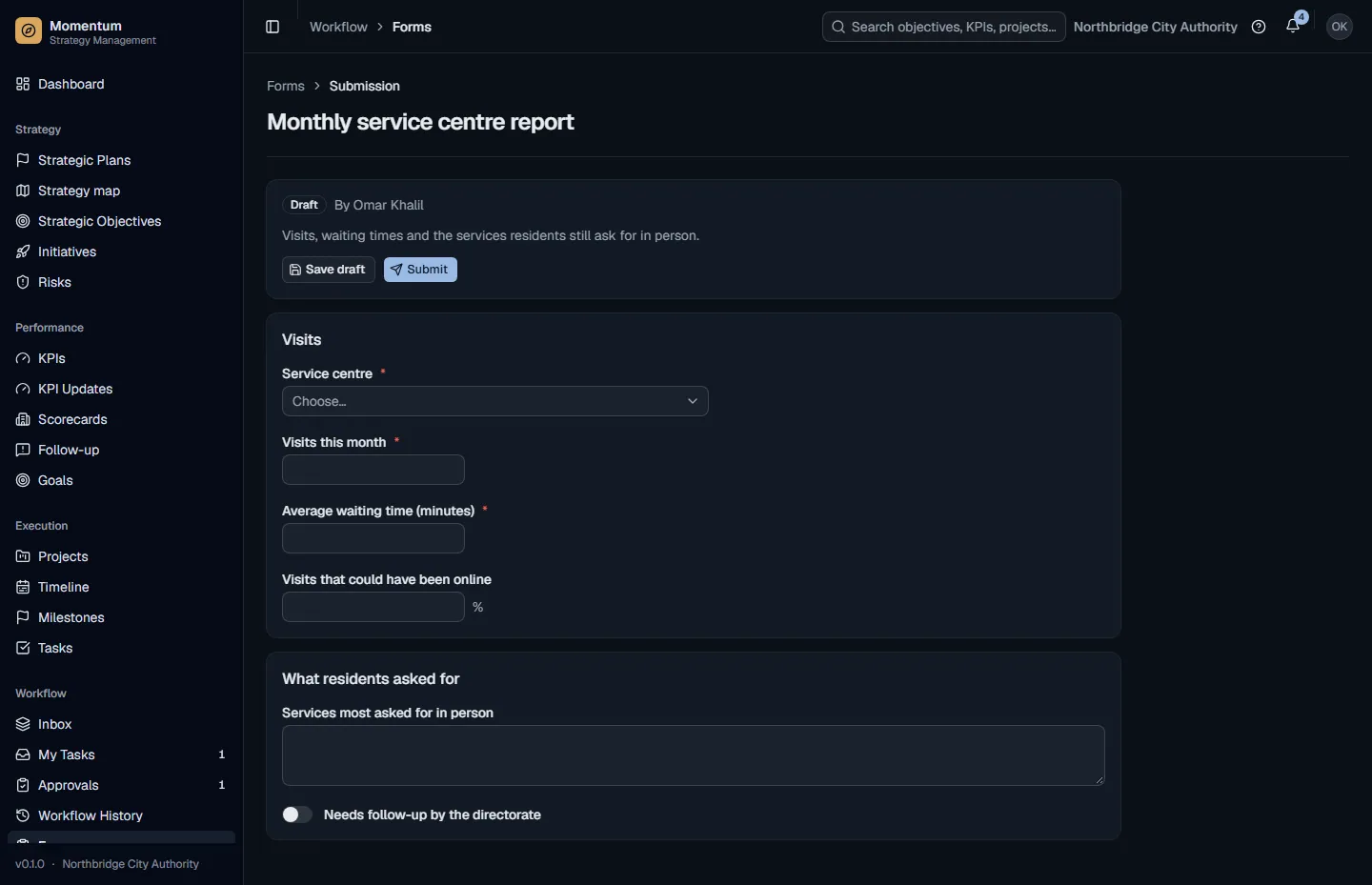 Filling in a form