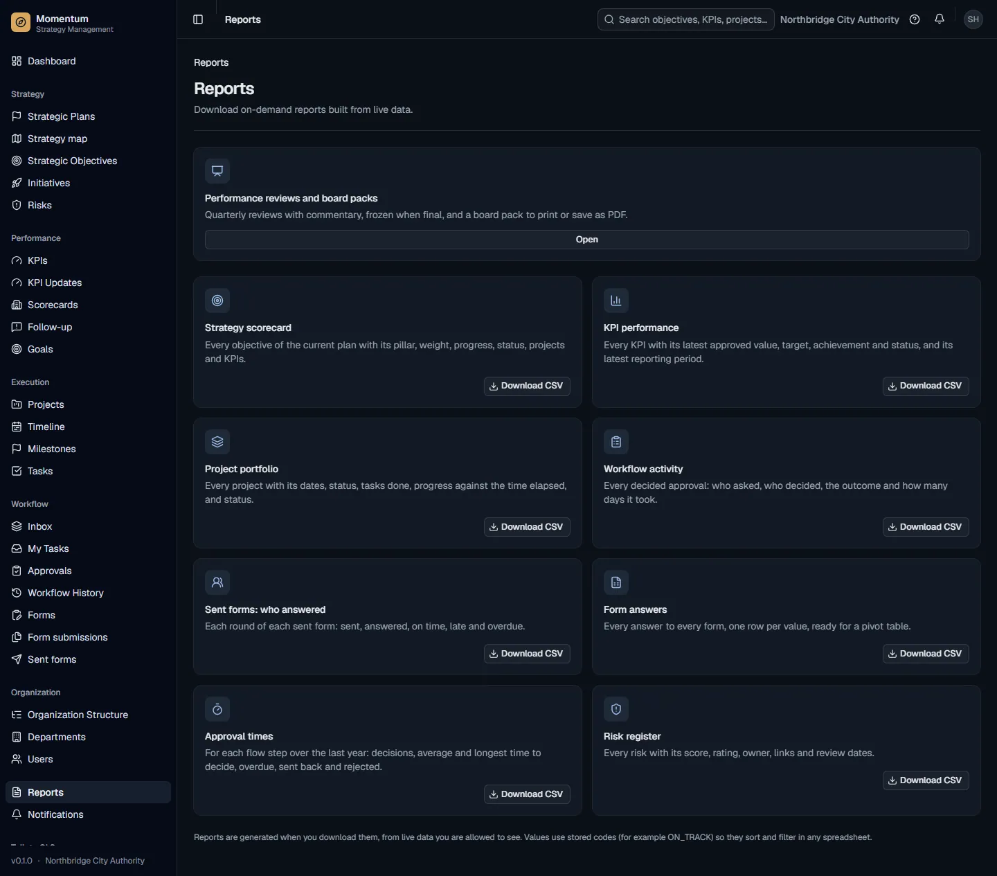 Reports: CSV downloads and quarterly reviews