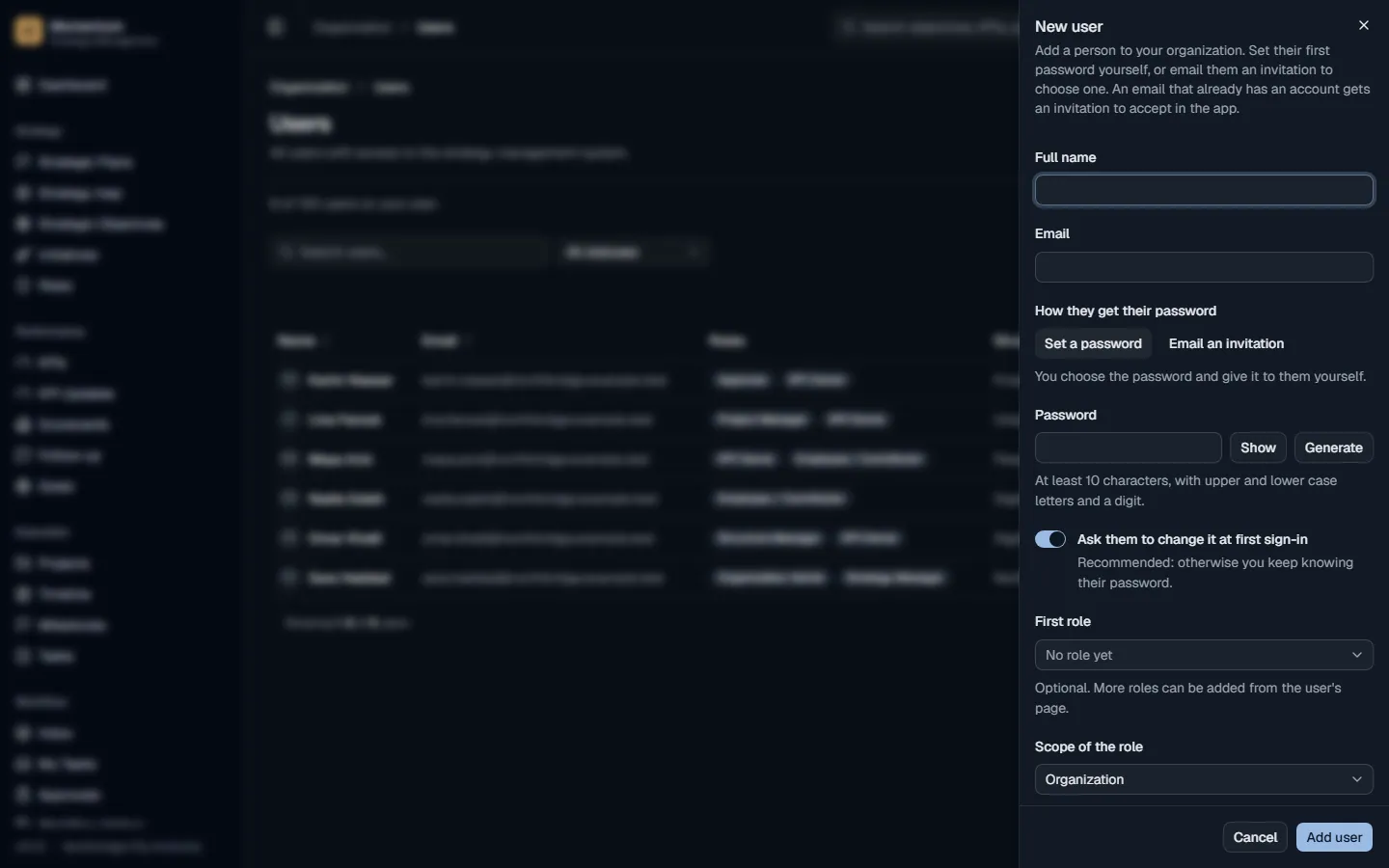 Adding a user or sending an invitation