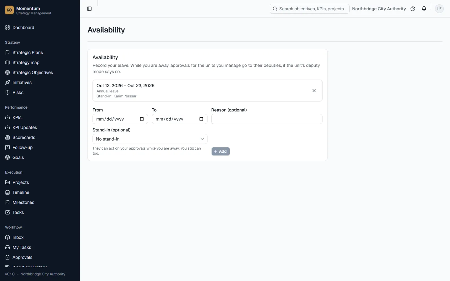 Availability: leave and a stand-in for approvals