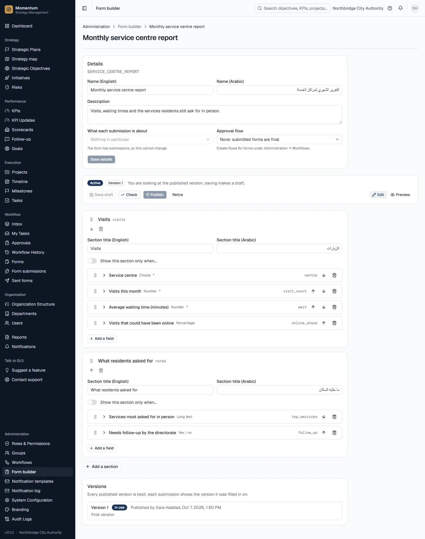Designing a form in two languages