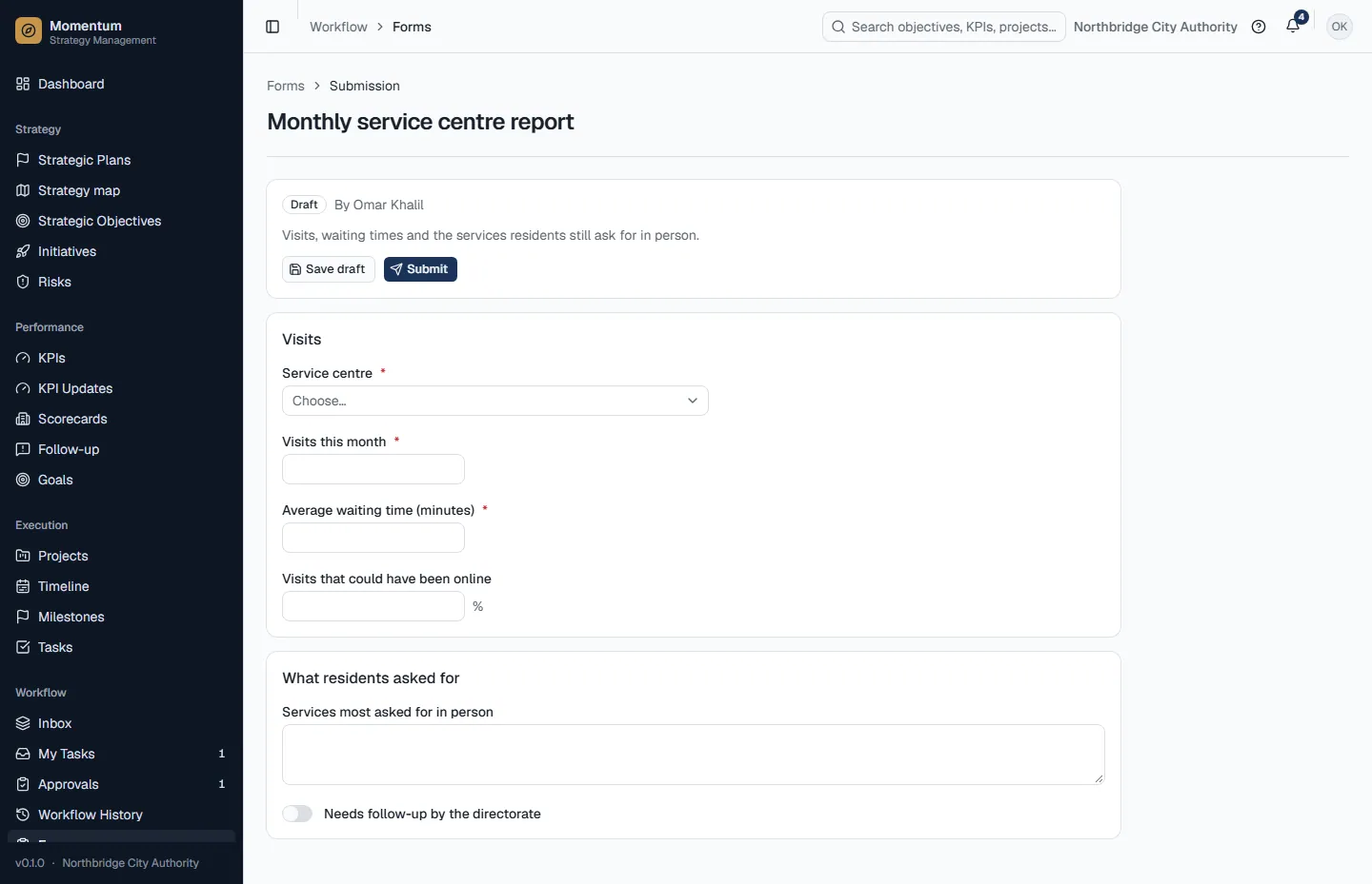 Filling in a form