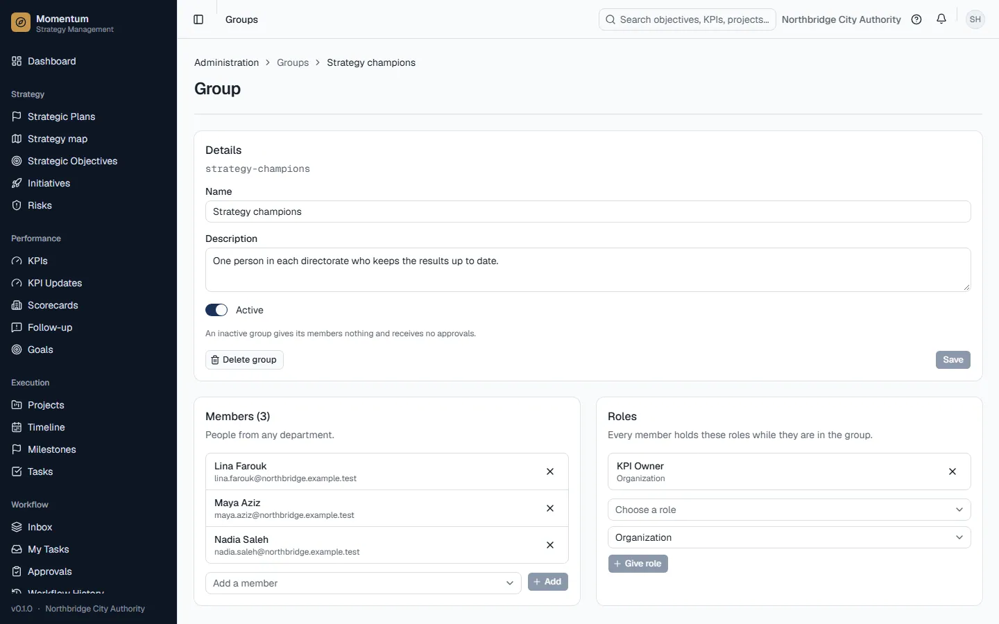 A group: members and the roles it gives them