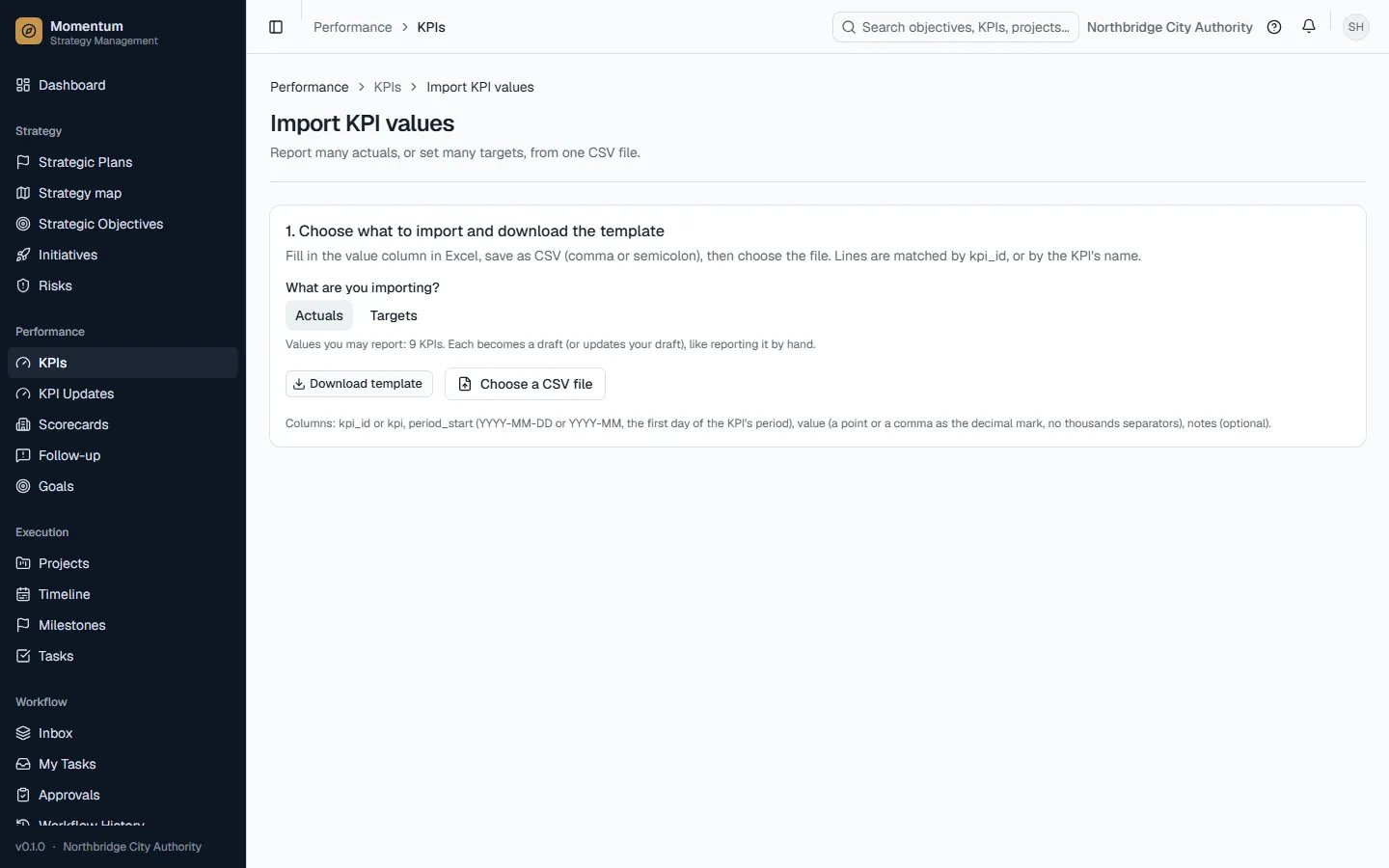Importing results or targets from a CSV file
