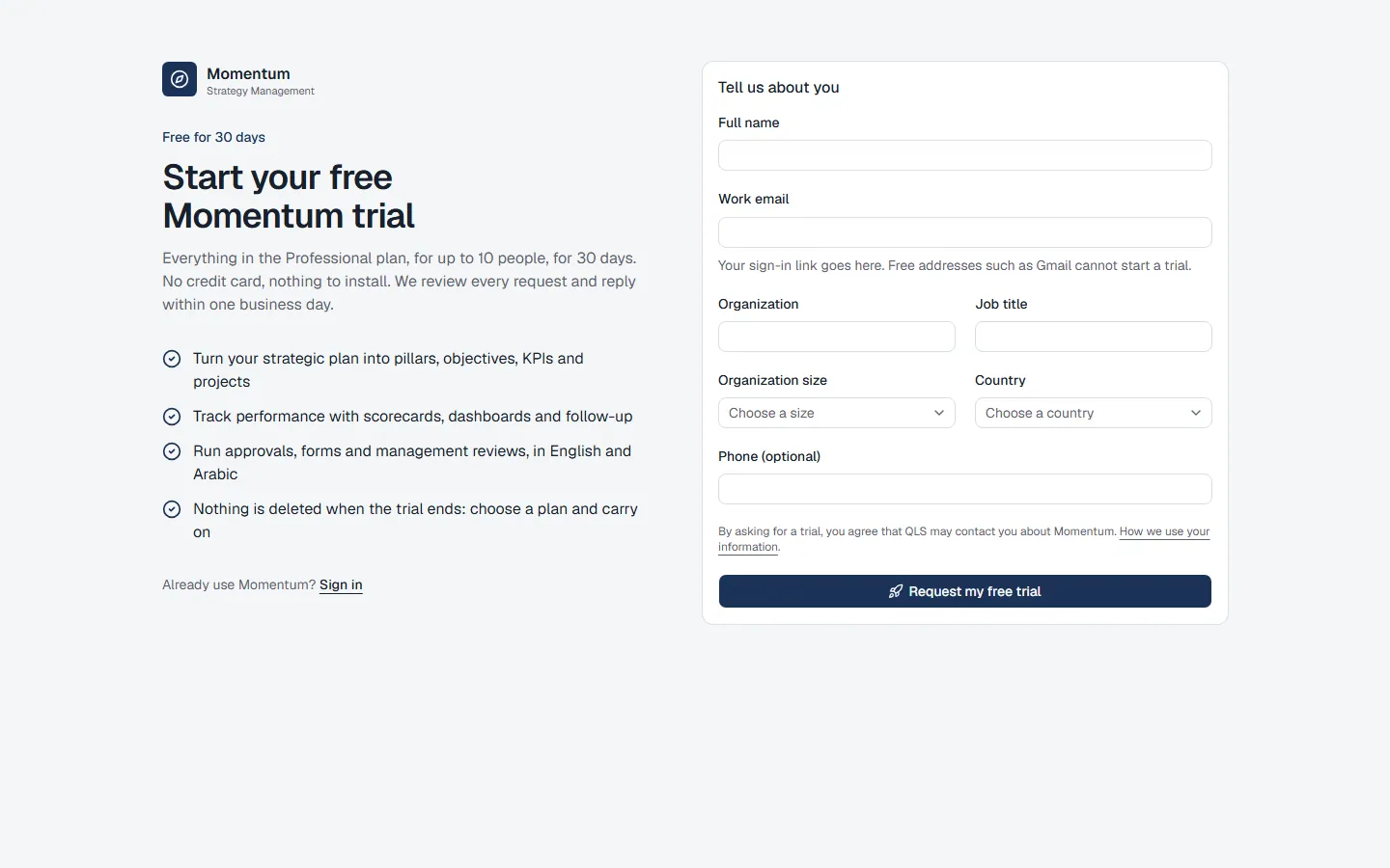 Requesting a free 30-day trial