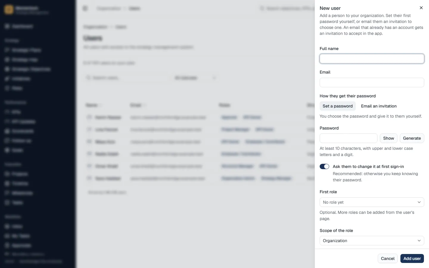 Adding a user or sending an invitation