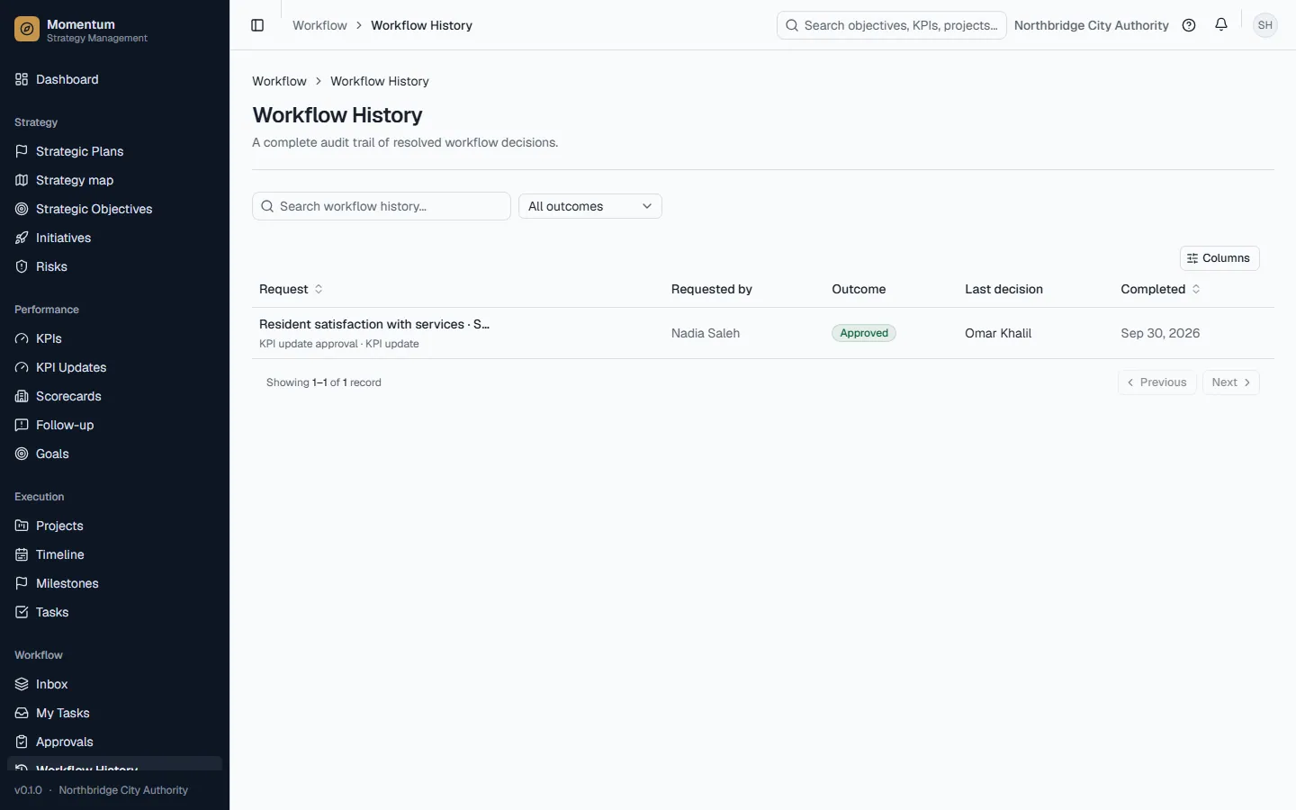Workflow history: every finished request